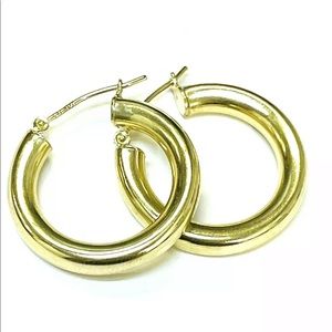 Shiny! Solid 10k Yellow Gold 1” 4mm Thick Tube Hoop Earrings